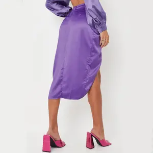2023 High-rise French Kink Irregular Skirt Sexy Solid Color Satin Split Zipper Bag Hip Long Satin Skirt For Women