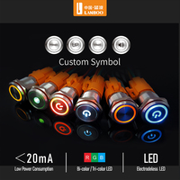 Interrupteur à bouton-poussoir métallique LANBOO 16/19/22mm 5A à verrouillage automatique ou à réinitialisation 1NO1NC, LED personnalisable, étanche IP67