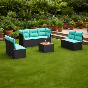 Ensemble de canapés de patio en polyrotin noir avec coussins, 8 places, mobilier de jardin extérieur, design contemporain - Product Image 2