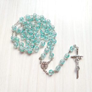 Collane alla Moda con Perline, Collana con Pendente a Croce Stile <span class=keywords><strong>Rosario</strong></span> con Perle di Vetro Colorate, Gioielli all'Ingrosso con Catena Lunga per Donna - Product Image 5