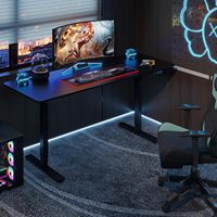 Bureau de jeu électrique réglable en hauteur 55 x 28 pouces, bureau debout et bureau de bureau avec éclairage LED RGB pour les joueurs PC et le bureau