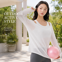 Ensemble de yoga 2 pièces pour femme avec logo personnalisé, haut court à manches longues et leggings taille haute sans couture, tenue de sport et de fitness
