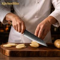 Couteau de cuisine KitchenBliss de haute qualité en acier Damas personnalisé, manche en bois de résine, couteau de chef japonais Kiritsuke en acier Damas à 67 couches