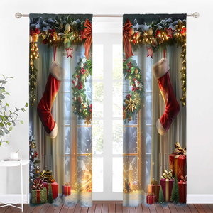 Ja hai mảnh phòng ngủ hiện đại Salon cửa sổ phương pháp điều trị chất lượng cao giáng sinh thả khuôn mẫu rèm cửa valances Bộ - Product Image 4