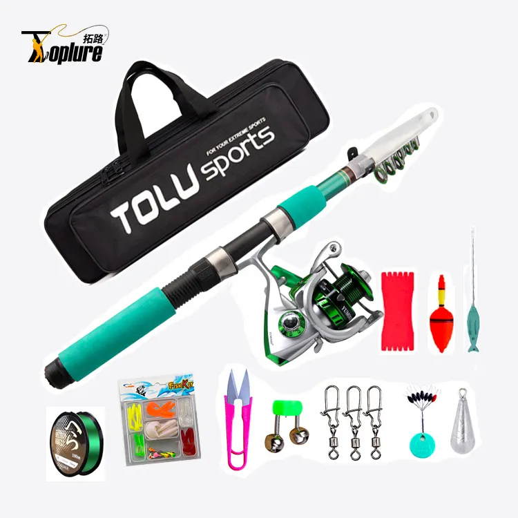 TOPLURE 2.1m 2.4m 2.7m 3.0m 3.6m spinning fishing stick fiberglass Telescopic travel Fishing Rod Combo and Reel full kit set