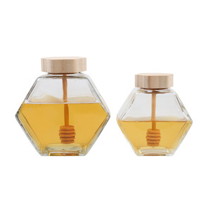 In bulk 100ml 200ml 500g Hexagon Shaped Honey <b>Jar</b> with Dipper Wood Lid - Product Image 6