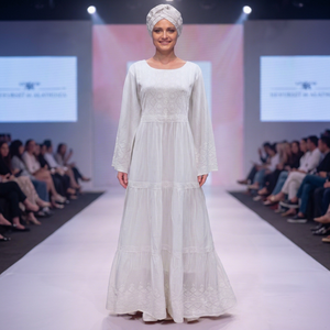 Abaya de encaje blanco Cloth Zones, caftán floral estampado de lujo, vestido maxi de manga larga, ropa islámica modesta, algodón premium de verano - Product Image 2