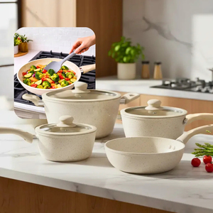 High Quality <b>Pot</b> Pan Silicone Glass Lids Soft Touch Handle Non Stick 7 Piece Aluminium Ceramic Cookware <b>Set</b> - Product Image 1
