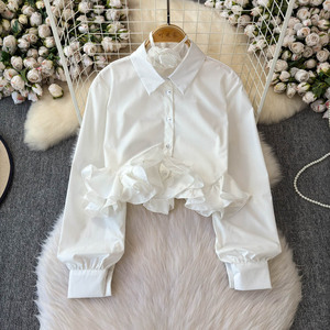 Camisa con Decoración de Volantes 3D, Nueva Blusa Corta Ajustada para Mujer, a la Moda - Product Image 2