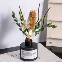 Diffuseur de parfum en verre noir mat de luxe 100 ml avec fleurs séchées botaniques pour la décoration moderne de la maison et du bureau