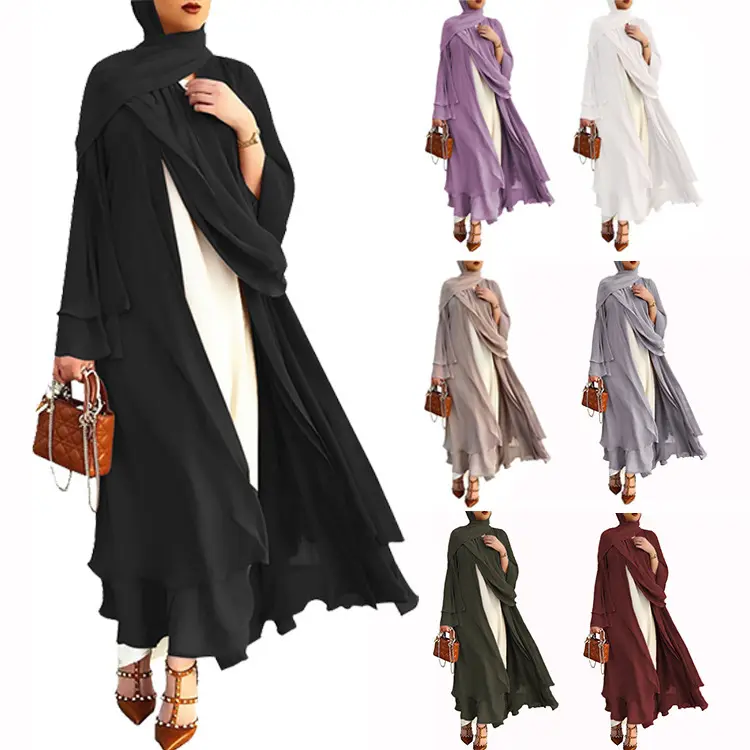 Southeast Asian Muslim Elegant Cardigan Abaya Pour Femmes Middle East Casual dresses Chiffon Abaya Dubai Black For Women