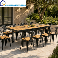 Ensemble table et chaises de jardin modernes, durables, extensibles, mobiles, en plastique et bois, imperméables, résistants aux UV, à séchage rapide, pliables