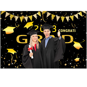 Graduation <b>Backdrop</b> Black <b>Gold</b> Congrats Grad Party Decoration Props Rectangle Digital Printing 4 Color Venue Setup - Product Image 4
