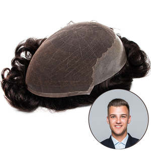 Q6 Swiss Lace Front Toupee pour hommes 100% cheveux humains avec PU et système de dentelle française - Product Image 3