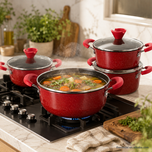 Ensemble de 4 casseroles en fer avec revêtement antiadhésif, couvercles en verre, poignées en plastique, empilables pour gagner de la place - Product Image 3