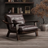 Fauteuil lounge vintage du milieu du siècle, structure en bois massif, revêtement en cuir PU, fauteuil individuel, mobilier de salon, chaise de thé