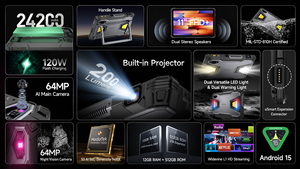 Ulefone Armor <span class=keywords><strong>Pad</strong></span> <span class=keywords><strong>5</strong></span> Ultra <span class=keywords><strong>Tablet</strong></span> PC con Proiettore 12+512GB Fotocamera Principale 64MP Batteria 24200mAh Android 15 Luce da Campeggio <span class=keywords><strong>Tablet</strong></span> Robusto Ulefone - Product Image 5