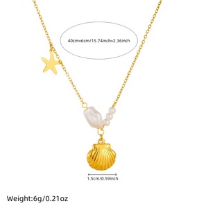 Korean Style Gold Plated Necklace With Pearl Starfish Scallop Pendant Stainless Steel Chain Everyday Wear - Product Image 4