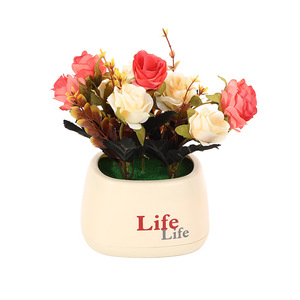 Plantes artificielles en pot Qi Xing, roses, 22 cm, fleurs en soie réalistes pour la décoration de la maison et des restaurants - Product Image 5