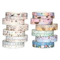 Ruban Washi Acrylique Double Face Doré 5mm, 4M de Longueur, Lot de 24 Motifs, pour Bordures Décoratives DIY et Journal Créatif