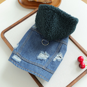 Nueva ropa de otoño/invierno para mascotas, para perros pequeños, cachorros, perros y gatos felices, gorro de lana de cordero cálido y cómodo, mezclilla - Product Image 3