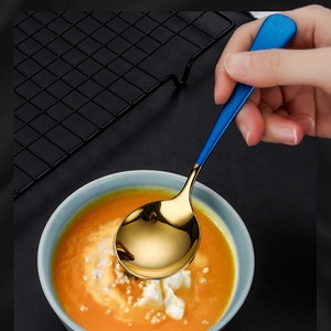 NUEVAS Cucharas de Acero Inoxidable Chapadas en Oro Estilo Coreano, Cucharas Redondas de Metal <span class=keywords><strong>para</strong></span> Sopa, <span class=keywords><strong>Ramen</strong></span> y Postre - Product Image 6