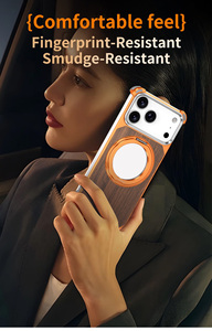 Étui de téléphone portable en bois de noyer gaufré avec support magnétique rotatif antichute pour iPhone 16 Pro, 17 Pro Max, 15 Pro - Product Image 6