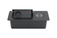 Prise escamotable en alliage d'aluminium, 1 prise EU, 3 USB-A, 3 Type-C, charge sans fil 15W, argent