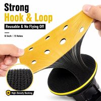 Disque de ponçage rond jaune de 6 pouces, 9 trous, 1 mm, à crochets et boucles moyennes, OEM/ODM, pour ponceuse orbitale aléatoire