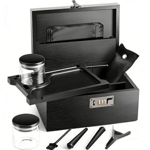 Custom Logo Wooden Bamboo Box with Lock Wholesale Smell Proof Smoking Kit Set with Herb <b>Grinder</b> Rolling Tray Tobacco Tools Kit - Product Image 2