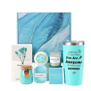Custom Logo Blue Spa Gift Set for Women Luxury Wholesale Mother Day Relaxation Self Care Gift Box with Tumbler <b>Candle</b> Bath <b>Ball</b> - Product Image 5