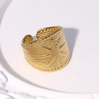 Großhandel Damen 18K Vergoldete Wasserdichte Verstellbare Ringe Achtzackiger Stern Breiter Edelstahl Offener Ring Farbecht