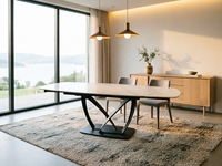 Table à manger rectangulaire moderne avec plateau en céramique, facile à assembler, plateau en céramique avec pieds en métal KD, usine de meubles d'exportation de Foshan