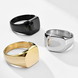 Popular yunnique jewelry: <b>Titanium</b> steel polished square stamp <b>ring</b> for men, simple geometric design, stainless ste - Product Image 2
