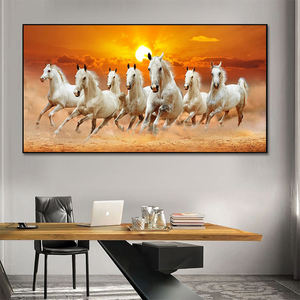 Quadro su Tela Senza Cornice con 7 Cavalli in Corsa, Stampa Digitale di Diamante per Decorazione Casa e Soggiorno - Product Image 3