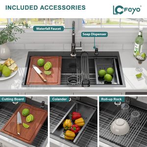 Évier de cuisine professionnel en acier inoxydable 304 fait main, à cuve unique profonde, noir, à montage sur plan de travail - Product Image 6