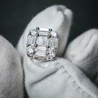 Perhiasan Hip Hop Lolos Uji Berlian Perak Sterling 925 VVS Warna D Moissanite Berlian Anting Stud Baguette Klasik