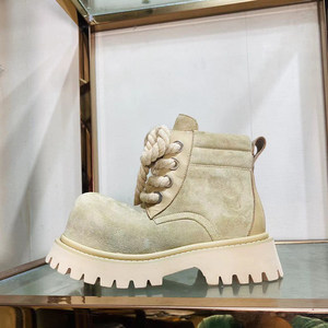 Botas Cortas de Piel Vacuna Auténtica <span class=keywords><strong>para</strong></span> <span class=keywords><strong>Mujer</strong></span>, con Cordones, Estilo Británico, Tacón Grueso, Forro de Piel de Oveja, Nueva Llegada - Product Image 6