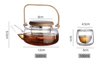 Pichet à eau en verre borosilicaté, théière en verre avec manche en bois, vente en gros