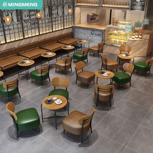ชุดเฟอร์นิเจอร์ร้านอาหารไม้เนื้อแข็งและเครื่องหนังที่ทันสมัยพร้อมเก้าอี้โซฟาบาร์ที่นั่งโต๊ะรับประทานอาหาร-ทนทานและทำความสะอาดง่าย - Product Image 1