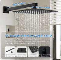 Ensemble de douche mural en laiton noir mat de luxe avec système de douche pluie et douchette à main moderne pour salle de bain