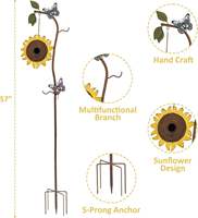 Mangeoire à oiseaux en fer thermolaqué robuste et réglable, écologique, design vintage traditionnel tournesol pour jardin
