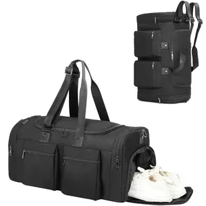 行李袋行李袋背包时尚包过夜周末旅行携带运动防水牛津男女-黑色
