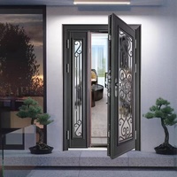 Porte d'entrée extérieure de haute qualité Watboc, porte principale moderne en acier pour résidence, porte de sécurité inégale/double avec verre trempé