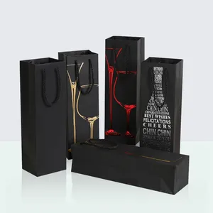 Carton rigide noir mat de luxe sur mesure bouteilles de vin rouge liqueur boîte cadeau en papier verre