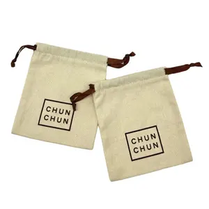 Custom Luxury Logo Cotton Drawstring Bag Pouch With Ribbon