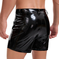 Shorts Boxer Homme en Cuir Verni PVC avec Boutons et Poches Cargo S-3XL