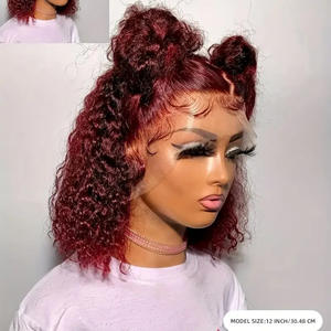 Nuovissima Parrucca di Alta Qualità, Taglio Bob Corto, Rosso Vino Intenso, Grandi Onde, in Fibra Resistente al Calore per Signora - Product Image 2