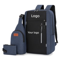 Mochila para portátil informal personalizada de 3 piezas, mochila impermeable para la escuela, mochila para computadora, mochila Oxford para negocios, juego de mochilas para portátil con USB