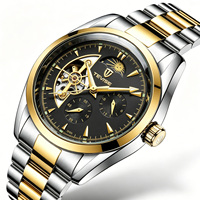 Nouvelle Arrivée Montre Automatique Homme en Acier Doré Cadran Squelette Mécanique Calendrier Affaires Luxe Montre de Luxe Montre pour Homme
